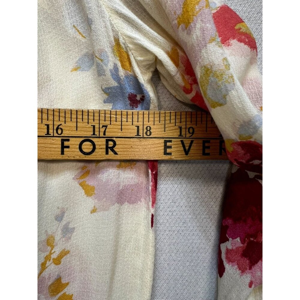 Lucky Brand Women's Half Button Boho Peasant Top Long Sleeve Size S Cream Floral - Picture 9 of 11